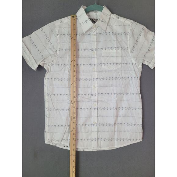 First Wave Boys XL 14/16 Palm Tree Button Down Shirt White Gray Casual Summer - Picture 7 of 8